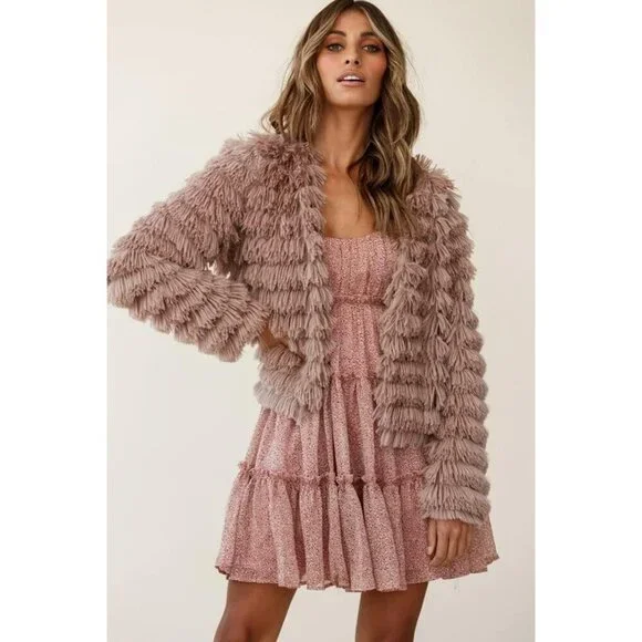 Women's Pink Inorin Faux Fur Coat Open Front Shaggy Cardigan Vintage Jacket - Picture 7 of 9